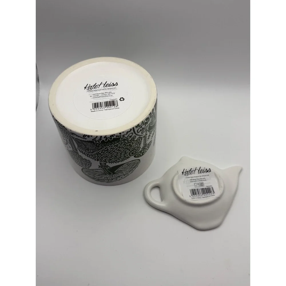 Kate Heiss Hedgehog Mushroom Ceramic Planter and Teapot Tea Bag Rest Set
